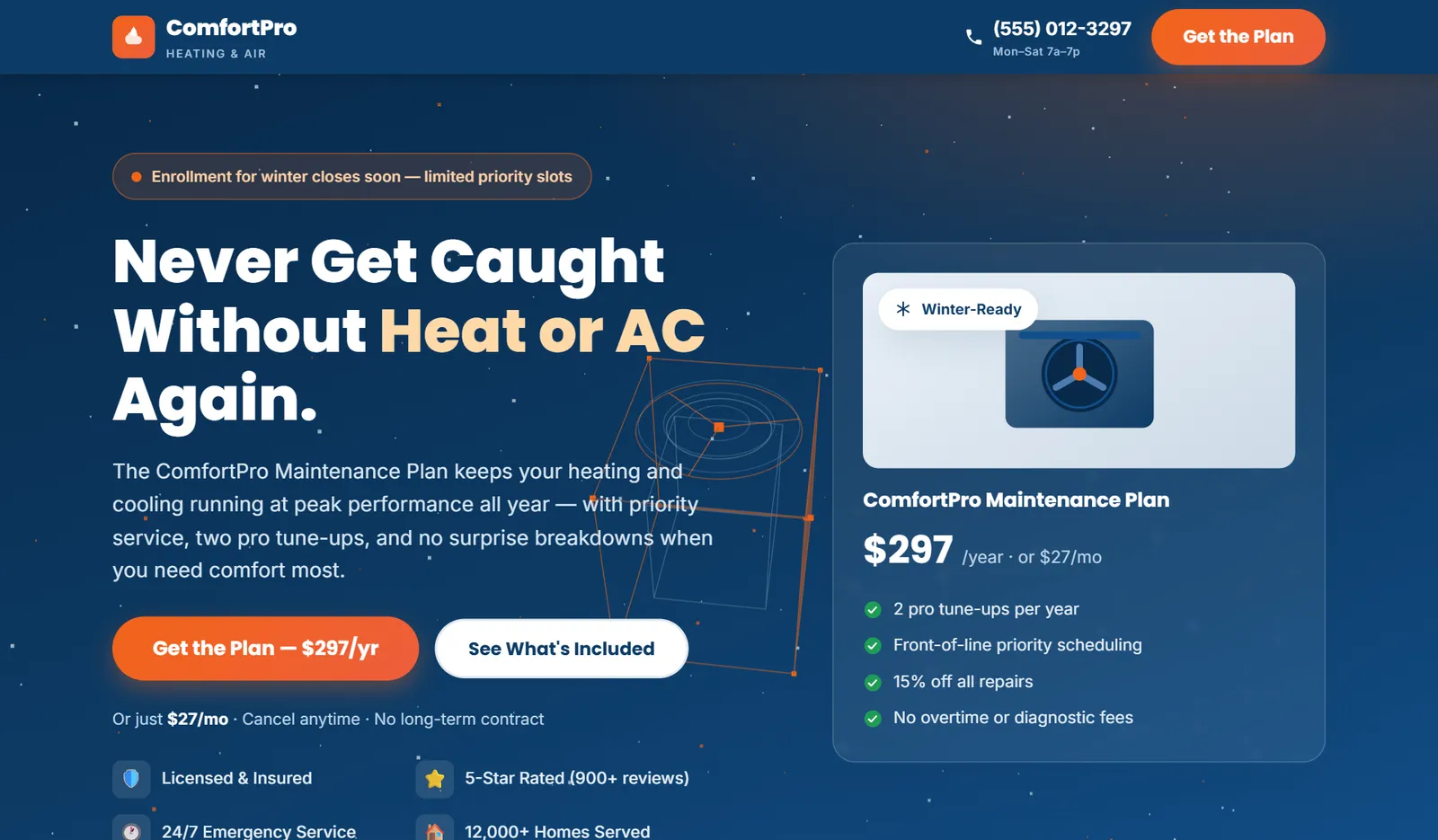 ComfortPro HVAC maintenance plan sales funnel